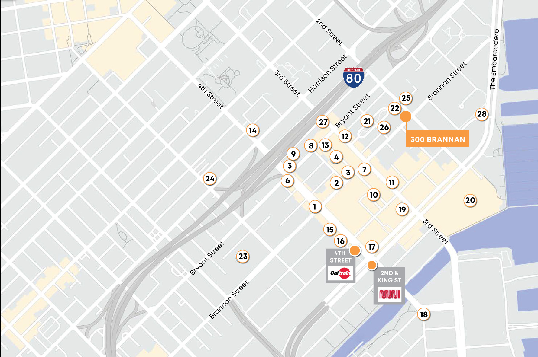 Map of nearby amenities at 300 Brannan St., San Francisco